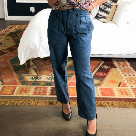 J. Crew Paper Bag Waist Denim Trousers - Picture 1 of 10